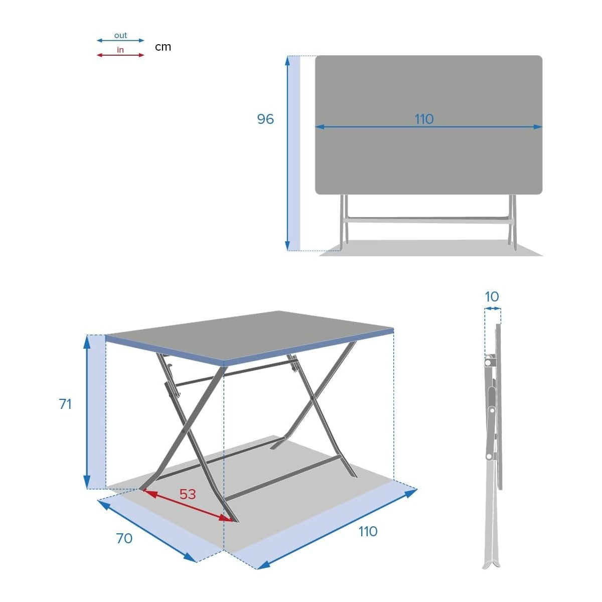 Mesa rectangular plegable Greensboro 4 plazas grafito 110x70x71 cm