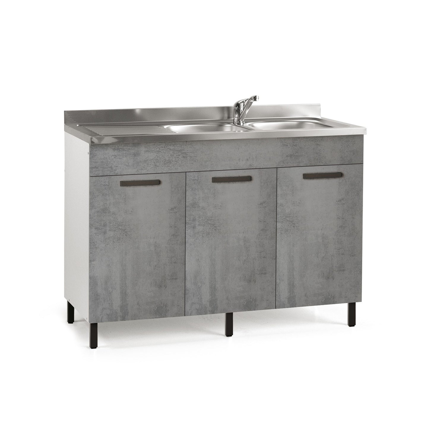 Grey Cement Under-sink Kitchen Cabinet, 3 reversible doors, 120x50x85