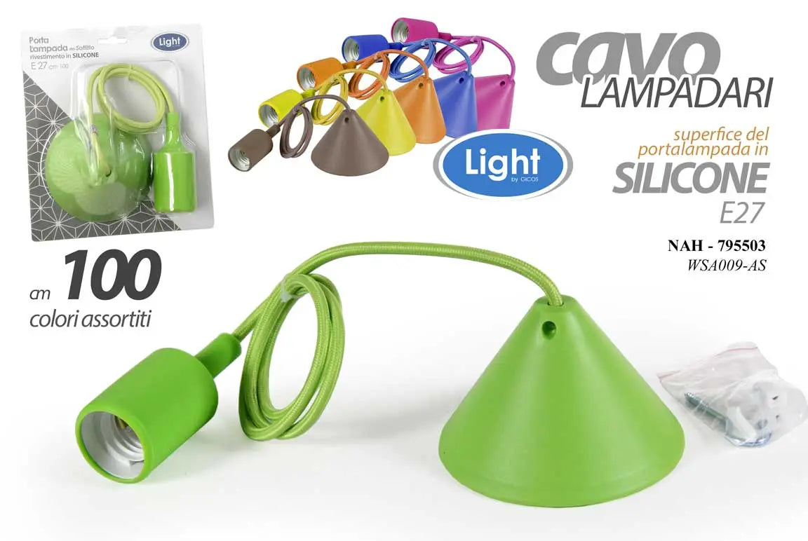 Cavo di sospensione per lampadari in silicone 100 cm con attacco E27 colorati - 1 pezzo assortito
