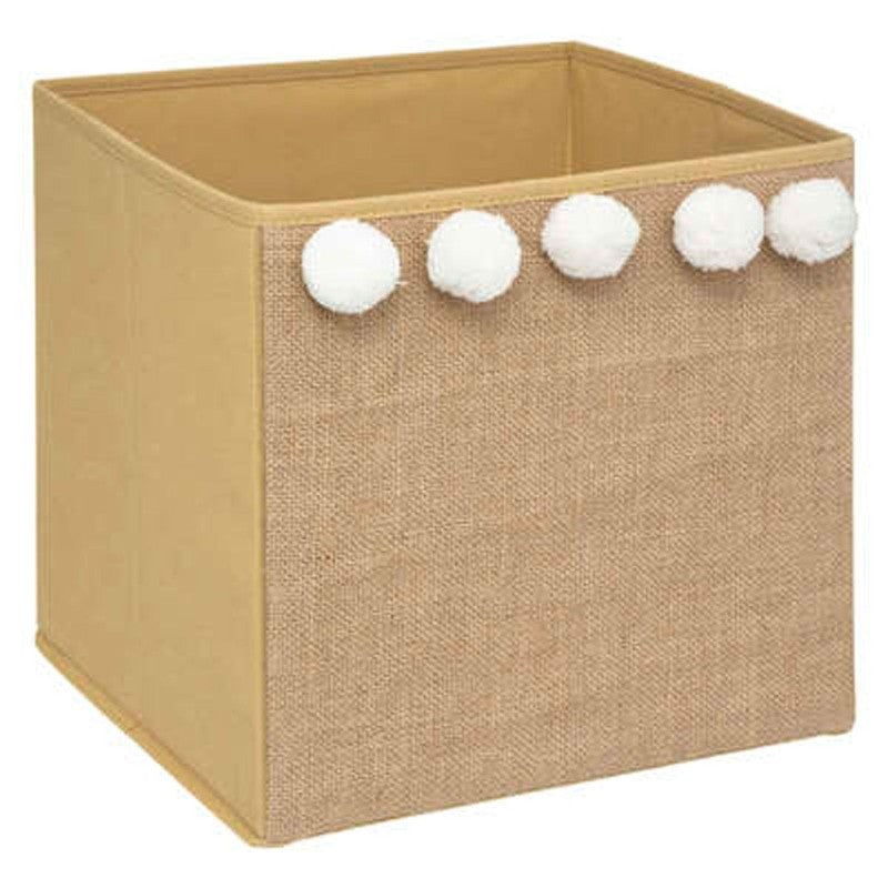 Caja de yute con pompón 29x29x29 cm