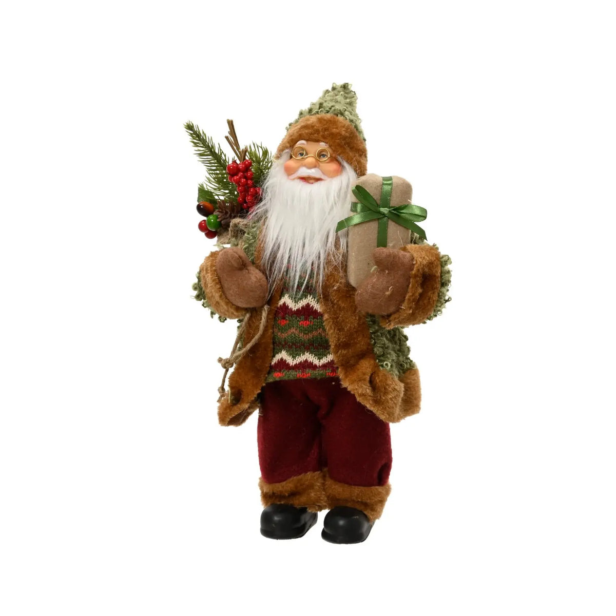 Babbo Natale decorativo con pigne e bacche H30 cm