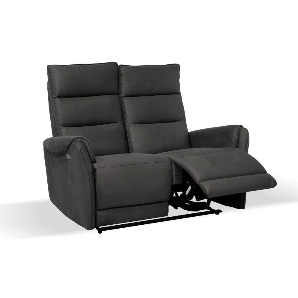 Divano 2 posti con 2 recliner elettrici effetto nabuk grigio 135 x 98 x 109 cm