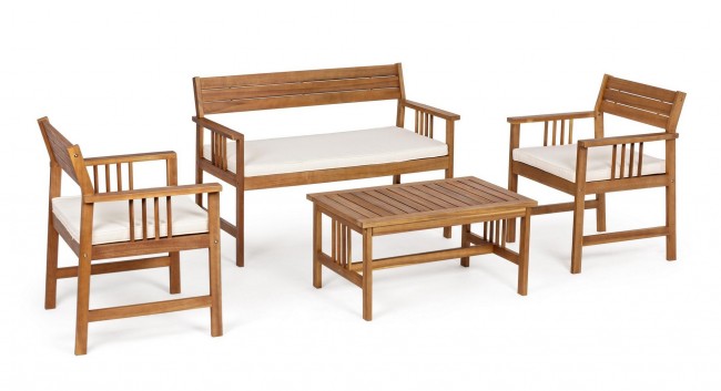 Outdoor lounge set in acacia wood Noemi with cushions