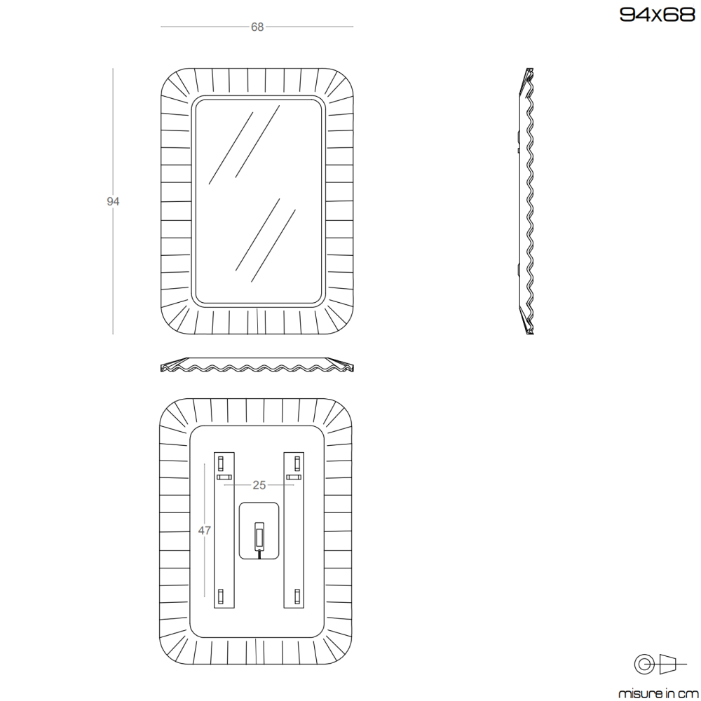 Specchio con Cornice in Vetro Bianco 94x68 cm