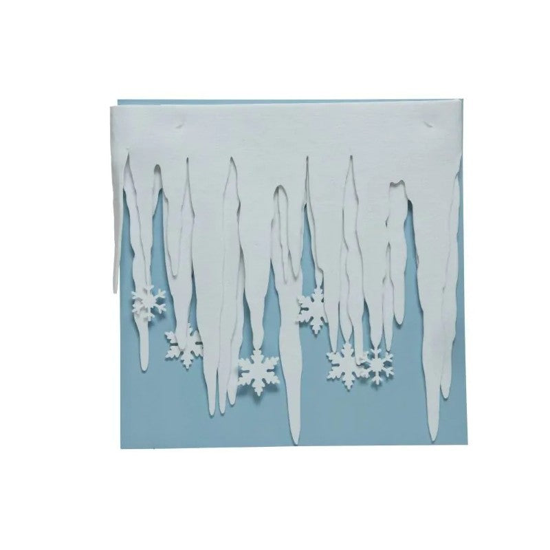 Bordo decorativo natalizio in feltro bianco con ghiaccioli e fiocchi di neve 200 × 34 cm