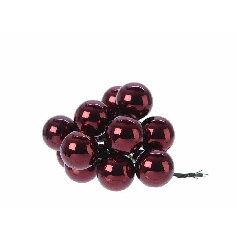 Box 144 grappoli di sfere natalizie in vetro bordeaux lucido Ø2 cm