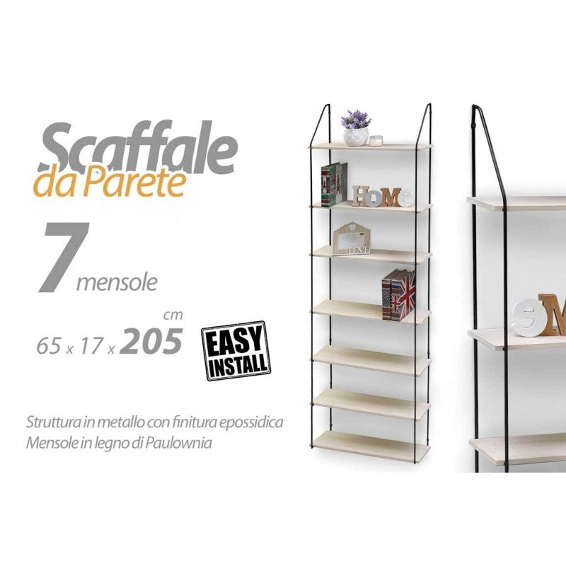 Scaffale slim da parete 7 ripiani cm 65 x 17 x 205 h