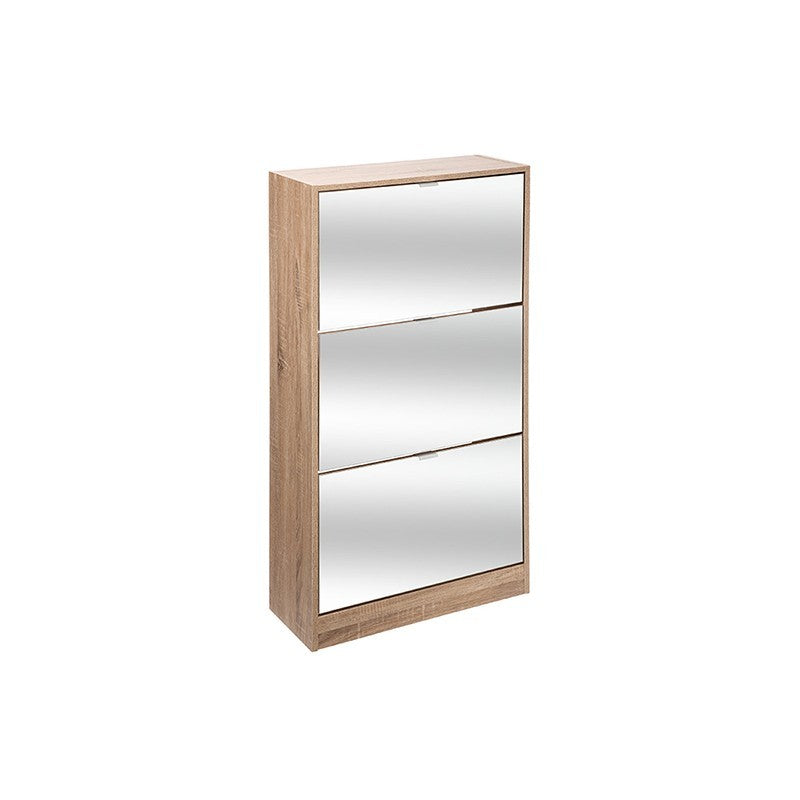 Wood & Mirror space-saving shoe rack – 3 drawers, Natural finish