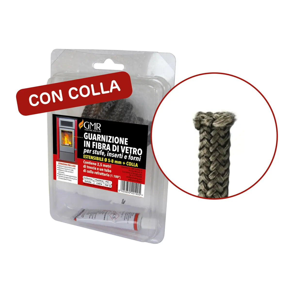 Guarnizione in fibra di vetro estensibile per stufe (5 - 8 mm)