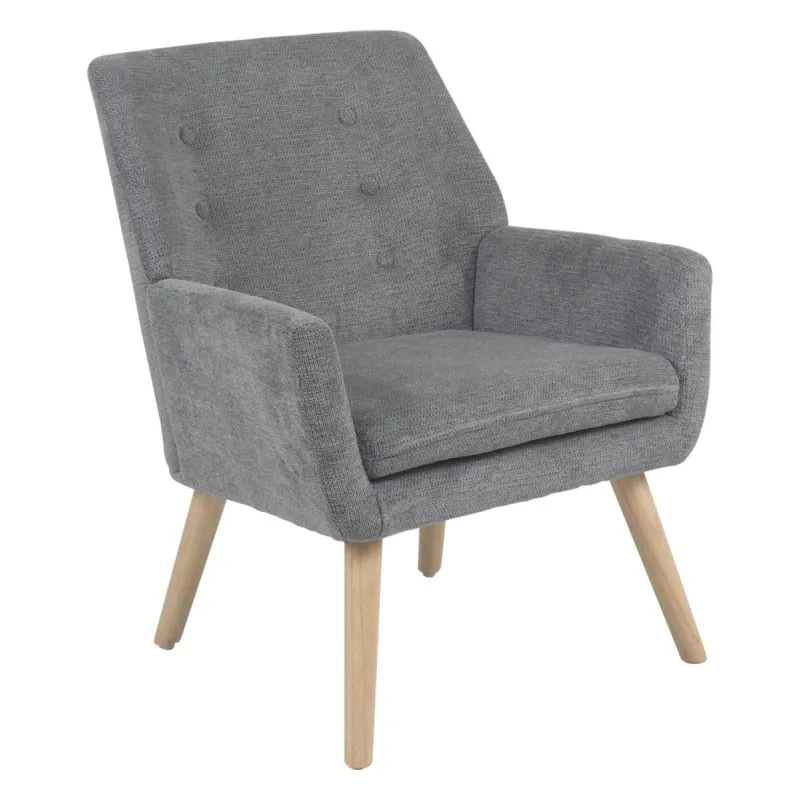 Sillón Michelle de tela gris con patas de madera natural 82x68x64 cm