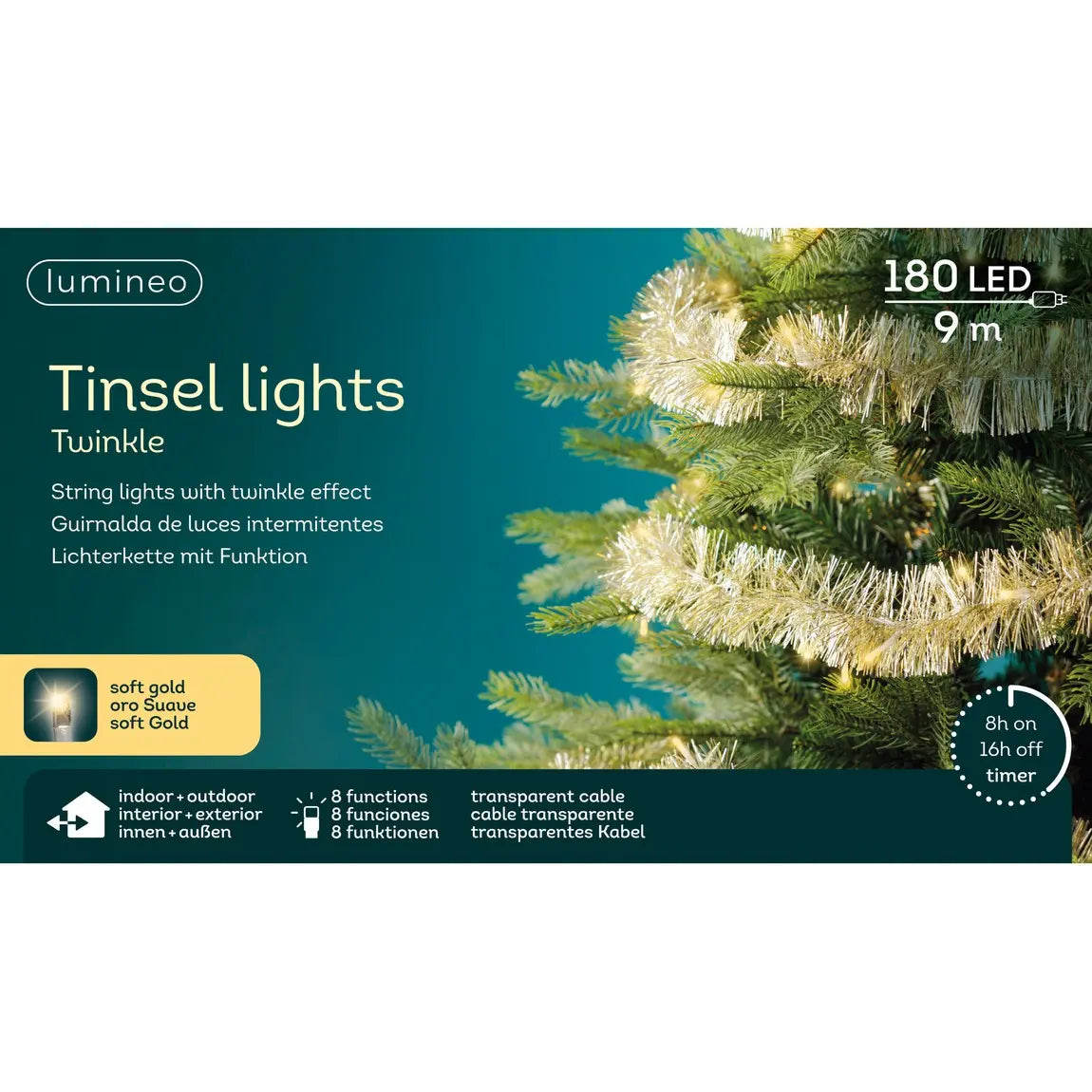 Ghirlanda luminosa LED argento e oro da esterno 8,95 m