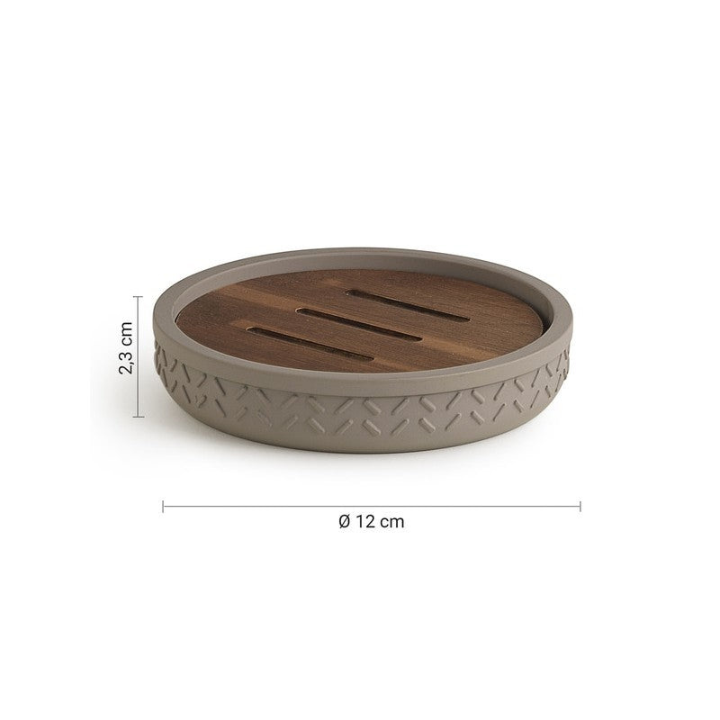 Portasapone Thea in resina e bambù grigio / naturale scuro 2,3 x 12 x 12 cm