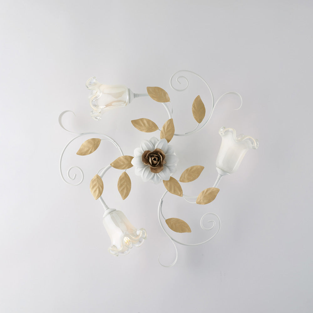 Plafoniera in ferro laccato bianco shabby 3 luci H.17 - Ø56
