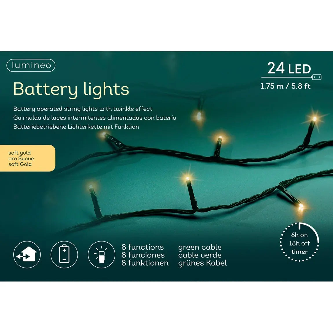 Catena luminosa LED Basic Light verde e oro da esterno 172,5 cm