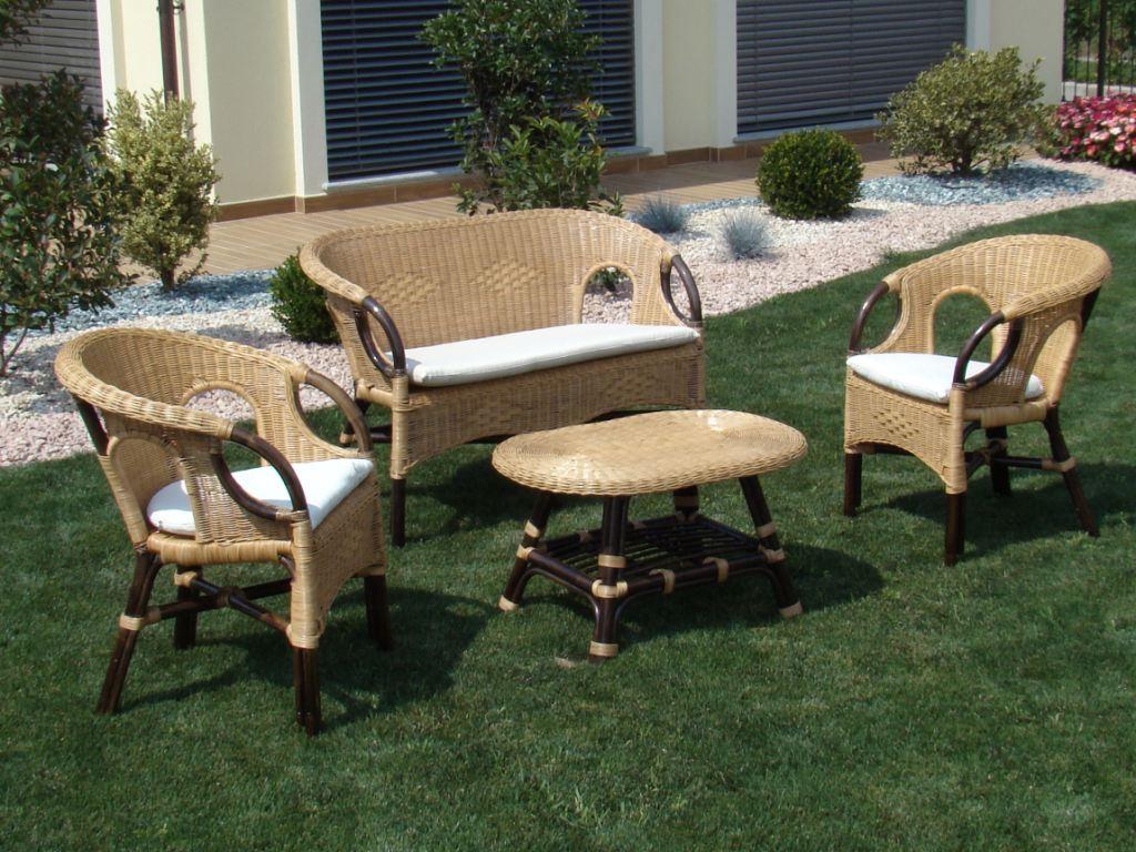 Salotto lucrezia 4 pz rattan c-c noce naturale rattan