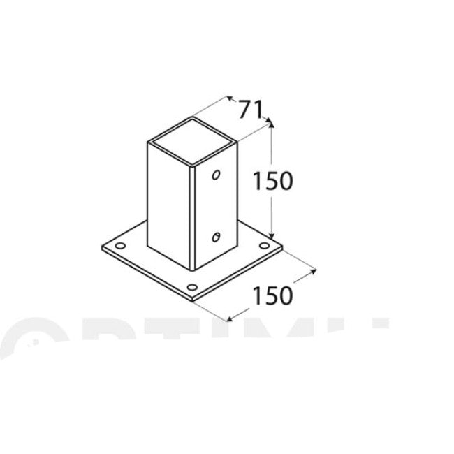 Quadratischer Glashalter 9x9 cm zur Befestigung auf Beton