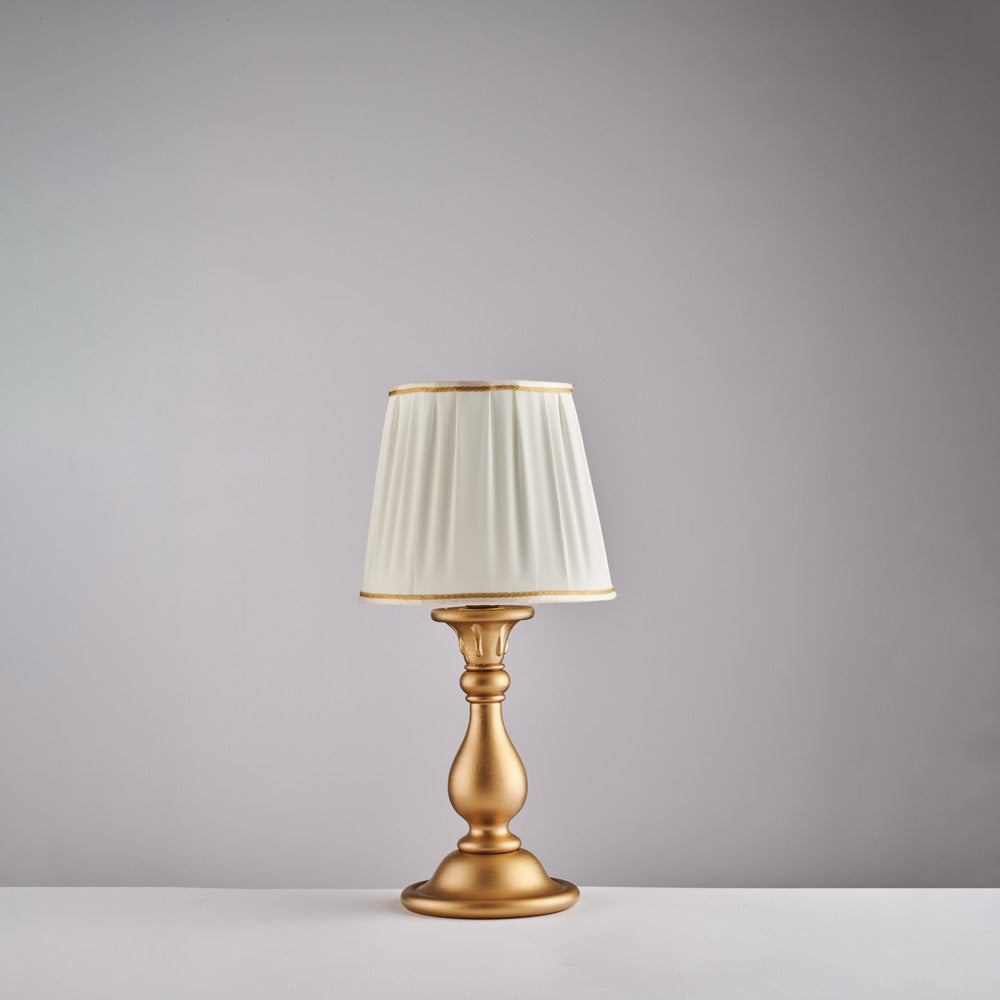 Lumetto in legno oro antico 1 luce con paralume dm.20 H.39 - Ø20