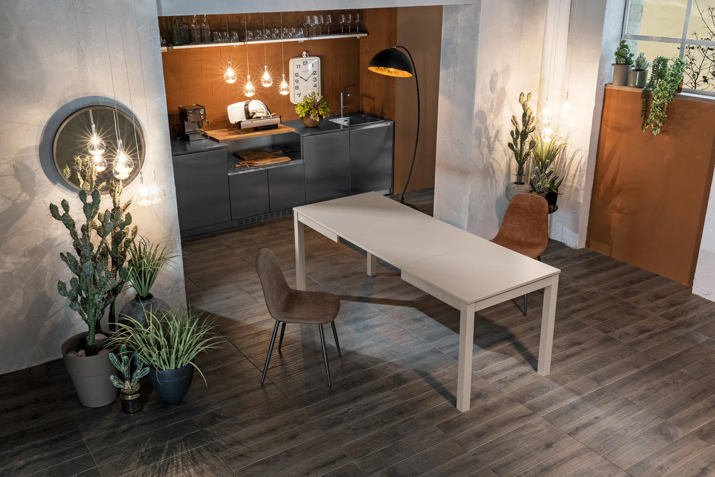 Tavolo allungabile in melaminico tortora 130/210x80x76h cm