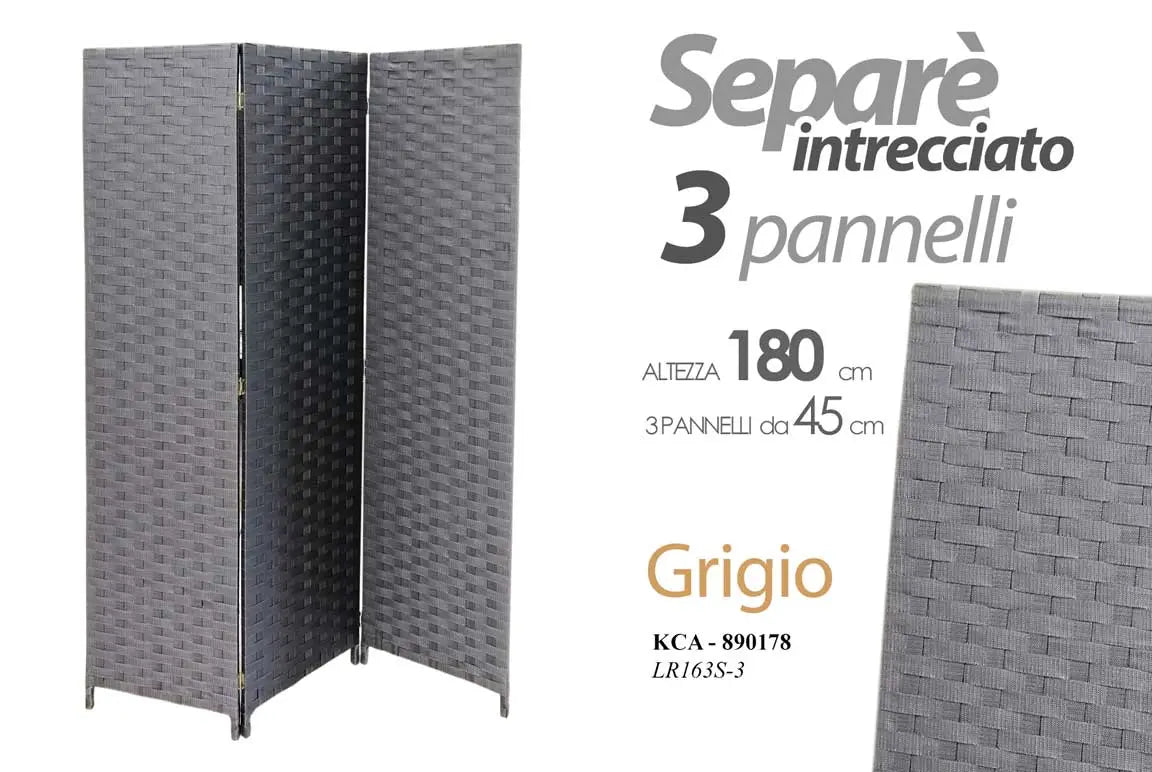 Separé intrecciato grigio 3 pannelli 168x180 cm