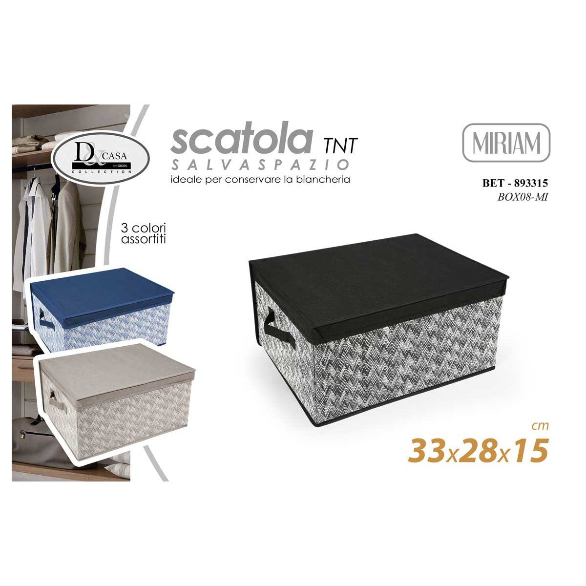 Scatola salvaspazio in TNT Miriam 33x28x15 cm - 1 pezzo assortito