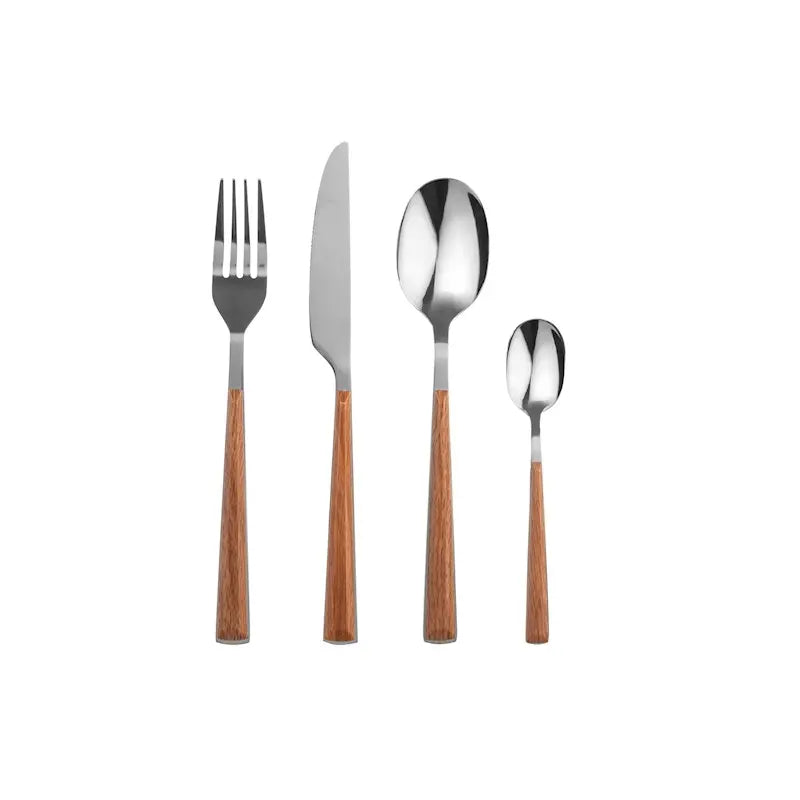 Servizio posate Arbor 24 pezzi in acciaio inox con manici in ABS effetto legno