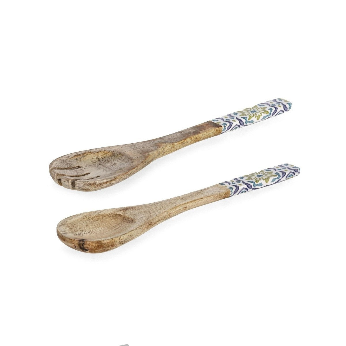 Bizzotto set 2 posate insalata sintra con decoro maioliche in legno di mango