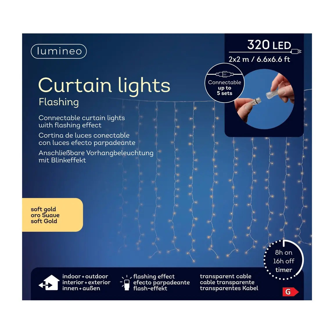 Tenda luminosa LED oro da esterno 200 × 200 cm