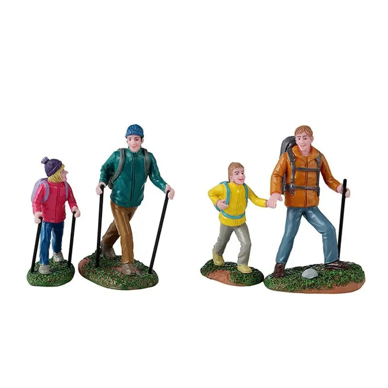 Set 4 statuette Lemax Father and Daughter Hikers padre e figlia escursionisti 15 × 3,2 × H7,1 cm