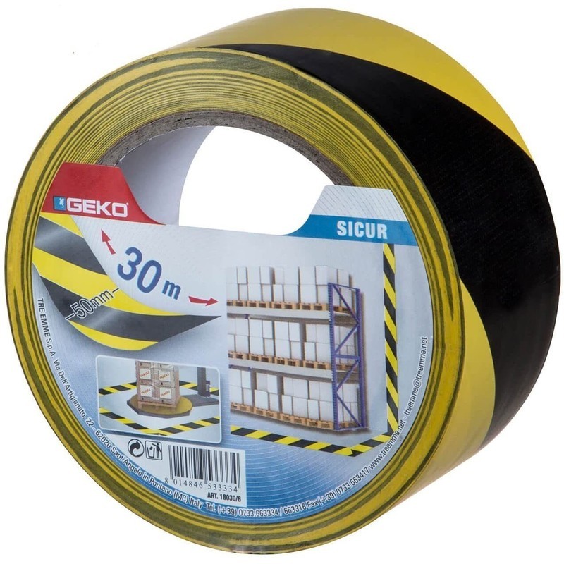 Yellow/black PVC marking tape 50 mm x 30 m