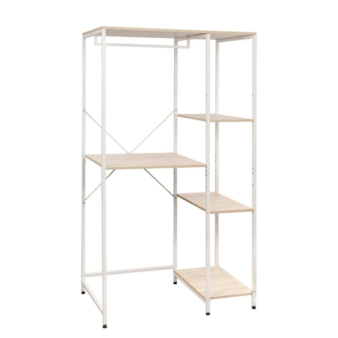 Janet Waschmaschinenschrank 4 Regale Weißmetall/Naturholz 100x60x177 cm