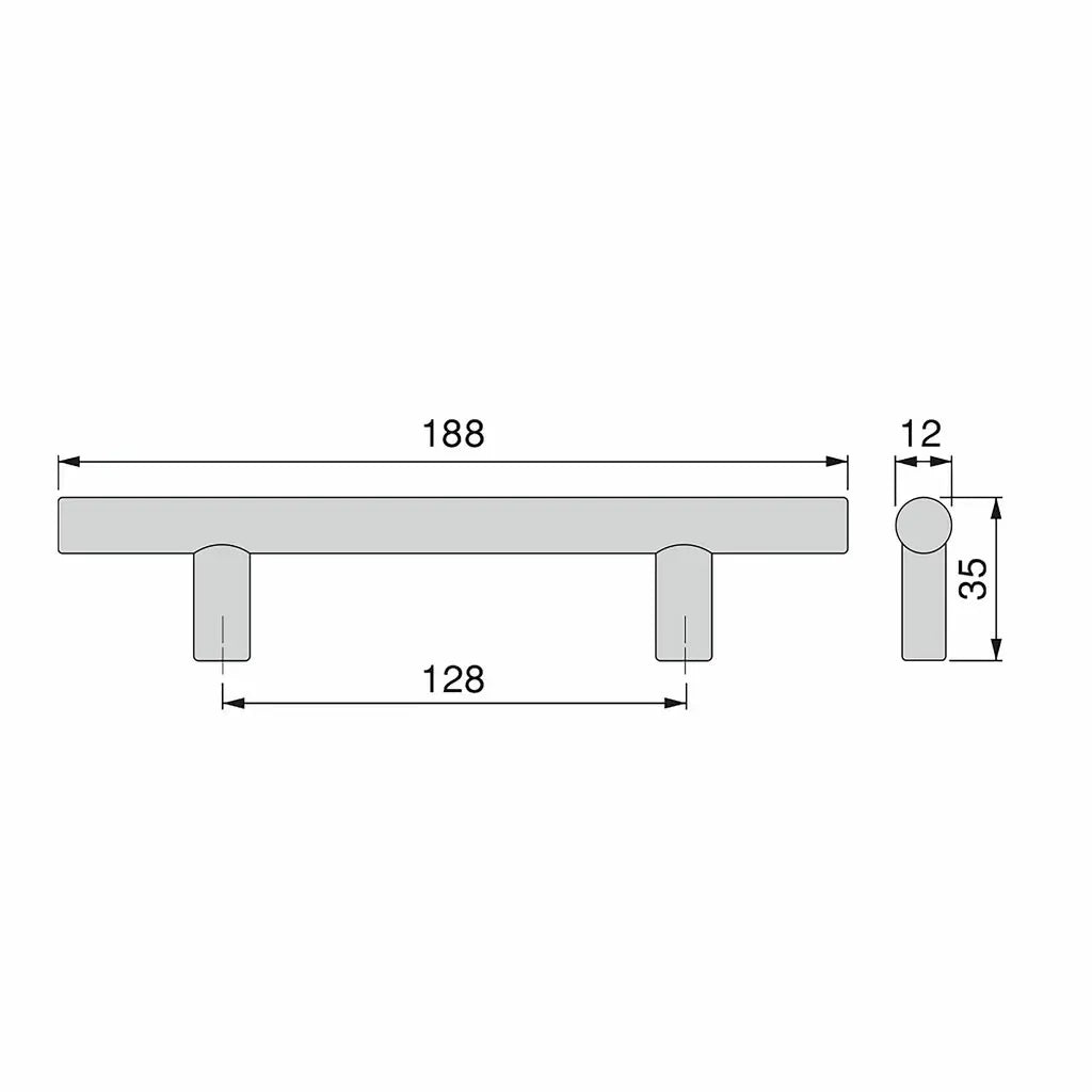 Möbelgriff Orlando L188 mm, Achsabstand 128 mm, Stahl, schwarz lackiert