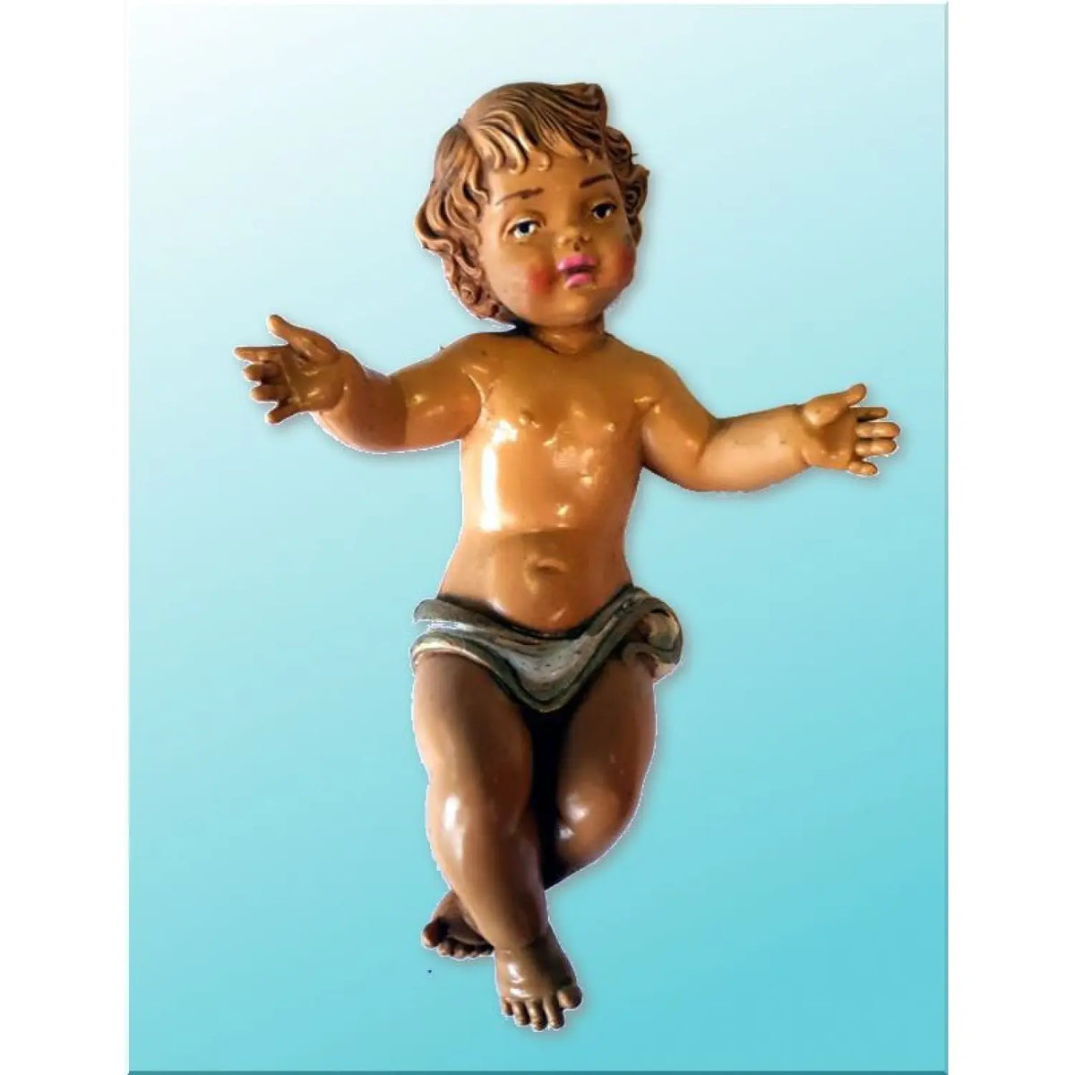 Gesù Bambino per presepe in plastica effetto legno 11 cm
