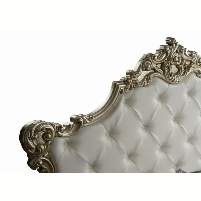 Letto barocco matrimoniale con contenitore in ecopelle SAVOIA Bianco Argento 194x209x h 140 cm