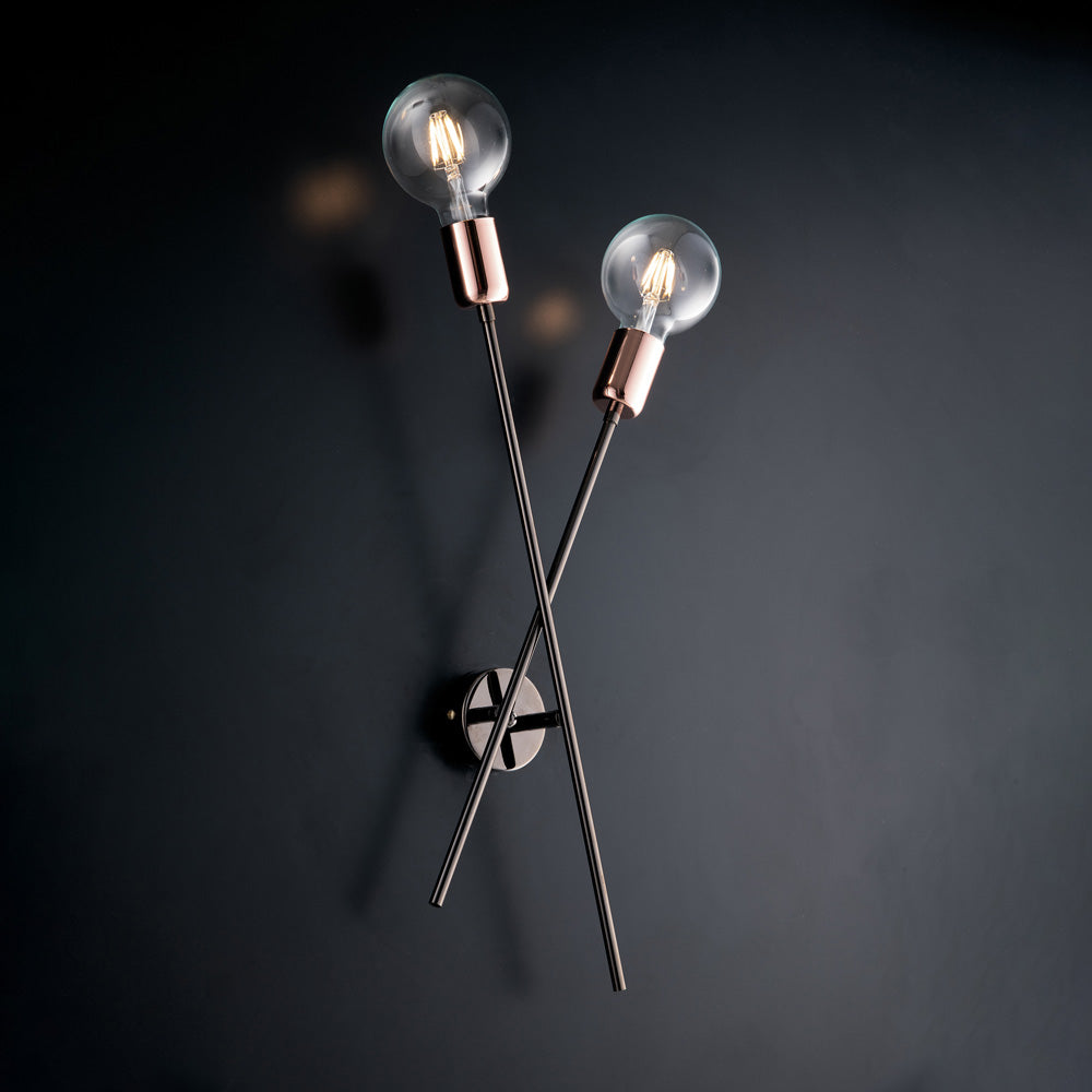 Applique ferro cromo nero e rame 2 luci H.53 - L.20 - P.9