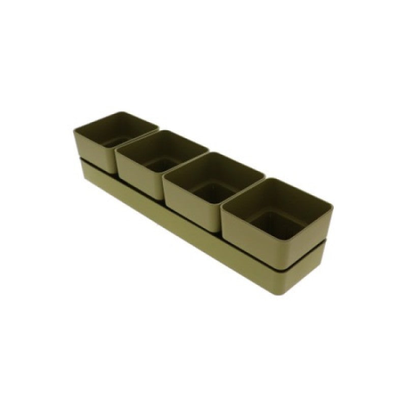 Jardinera verde oliva con platillo rectangular