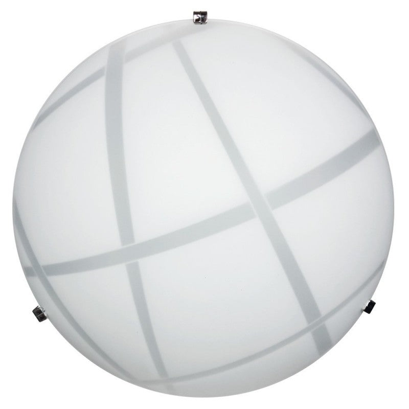 Lámpara de techo en placa de vidrio blanco con ganchos cromados diam. 30xh.10 cm