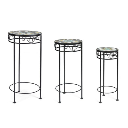 Tavolino rotondo 30x68 cm in ceramica e acciaio