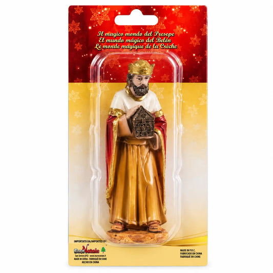 Statuetta Re Magio inginocchiato in resina h 15 cm