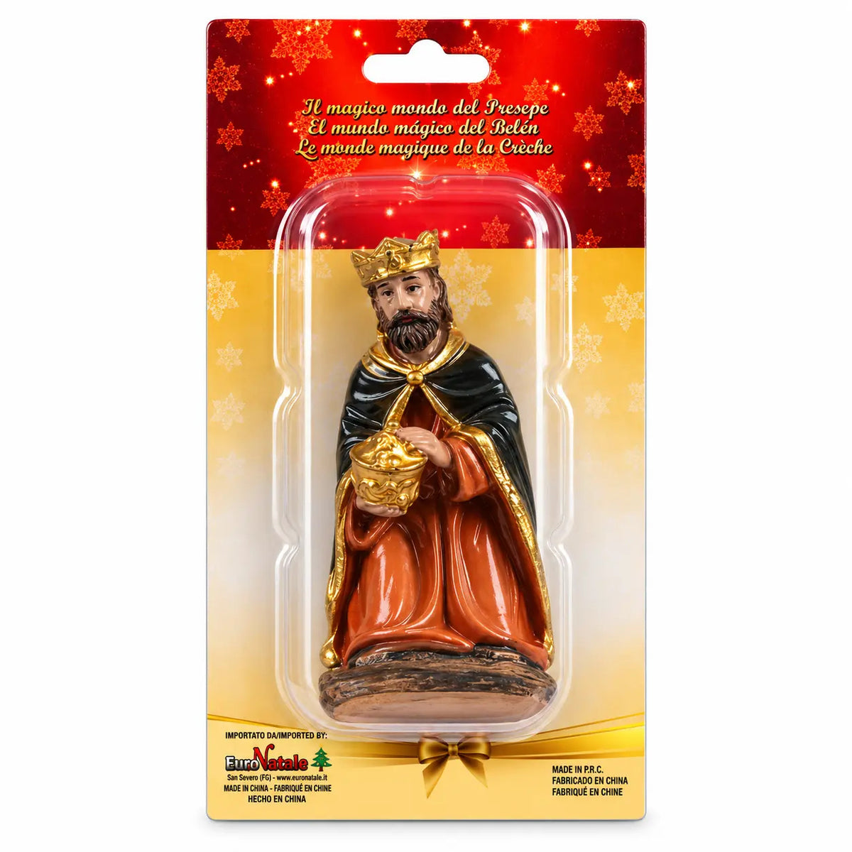 Statuetta Re Magio in resina con abito senape h 15 cm