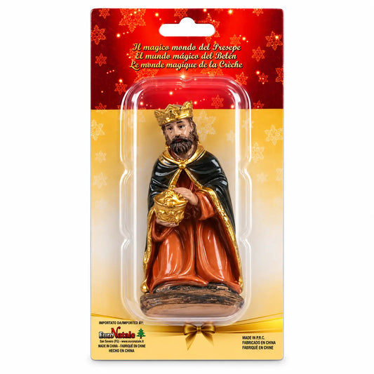 Statuetta Re Magio in resina con abito senape h 15 cm