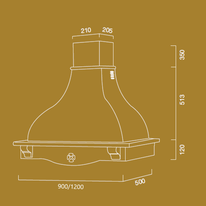 COTTAGE campana de cocina rústica blanca con estructura de madera incrustada gris tórtola 90 cm