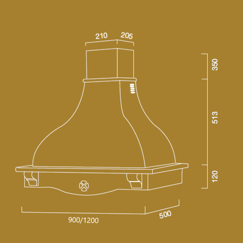 COTTAGE campana de cocina rústica blanca con estructura de madera incrustada gris tórtola 120 cm