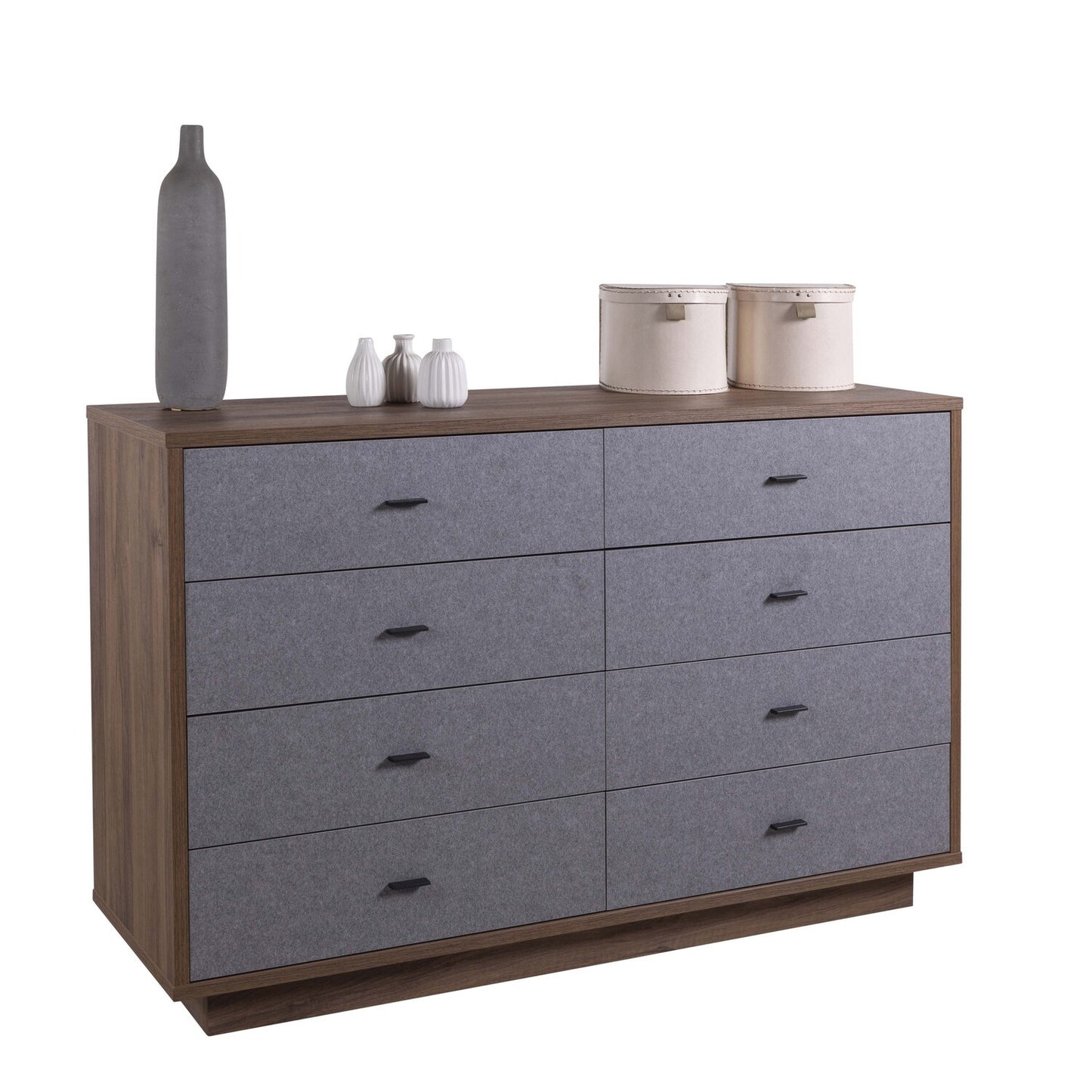 Cómoda Elegante con 8 Cajones - Nogal/Gris - 138x89,50x44,40 cm