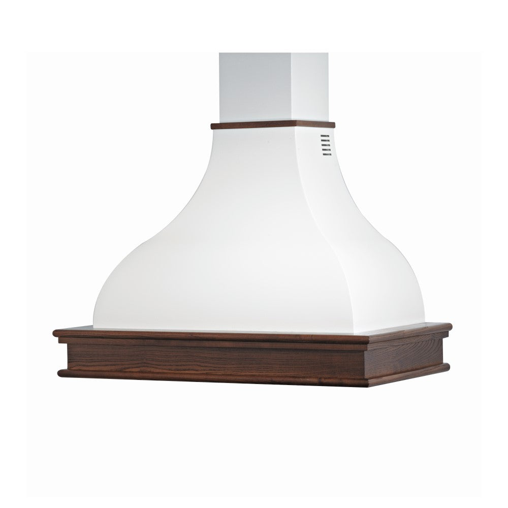 Campana de cocina rústica CONTEA blanca con estructura de madera incrustación color tabaco 90 cm
