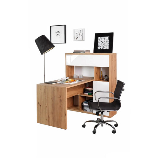 Kombiregal mit Schreibtisch aus Artisan-Eiche, 130,9 x 132,5 x 109,7 cm