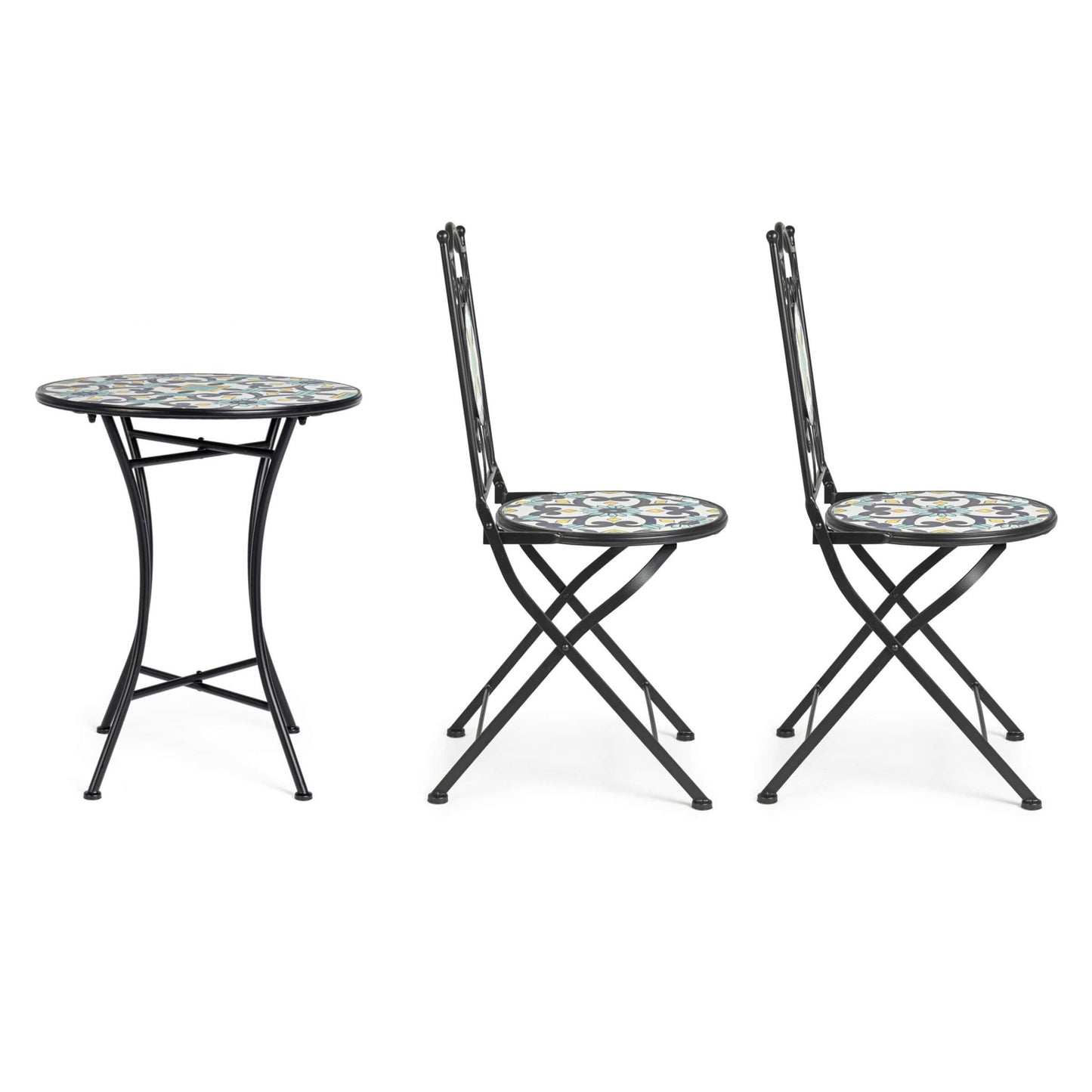 Set tavolo Ø 60x75h cm + 2 sedie pieghevoli