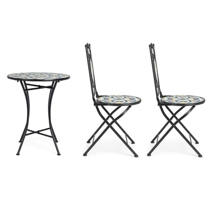 Set tavolo Ø 60x75h cm + 2 sedie pieghevoli