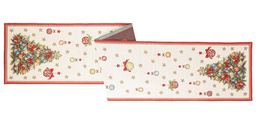 Runner natalizio Mabel bianco con albero cm 183 x 33