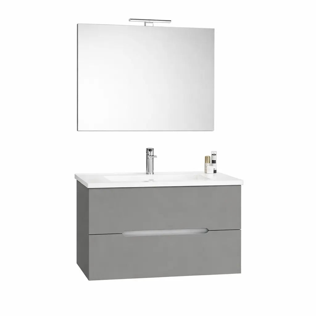 Mueble de baño Iris con lavabo y espejo LED 106 cm roble gris