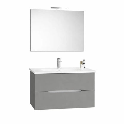 Mueble de baño Iris con lavabo y espejo LED 106 cm roble gris